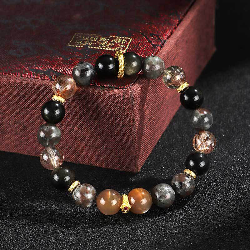 Pulsera positiva de piedra de lava y piedra solar de Buddha Stones