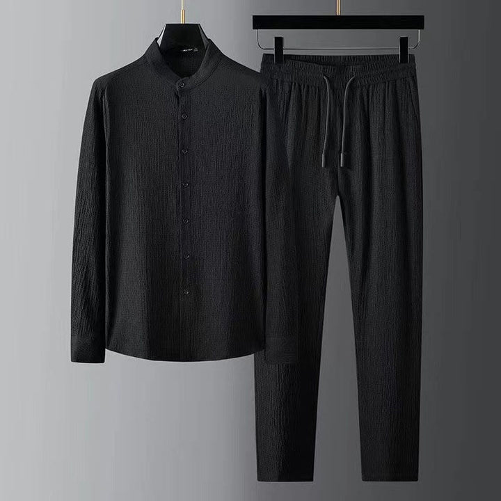 Conjunto de ropa para hombre con pantalones y manga larga de color puro con Buddha Stones - Negro - US/UK/AU44, EU54 (4XL) - image 0