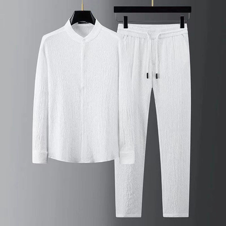 Conjunto de ropa para hombre con pantalones y manga larga de color puro con Buddha Stones - Blanco - US/UK/AU44, EU54 (4XL) - image 4