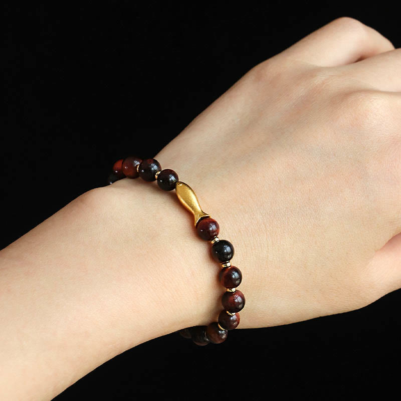 Pulsera de coraje con pez koi y ojo de tigre de Buddha Stones