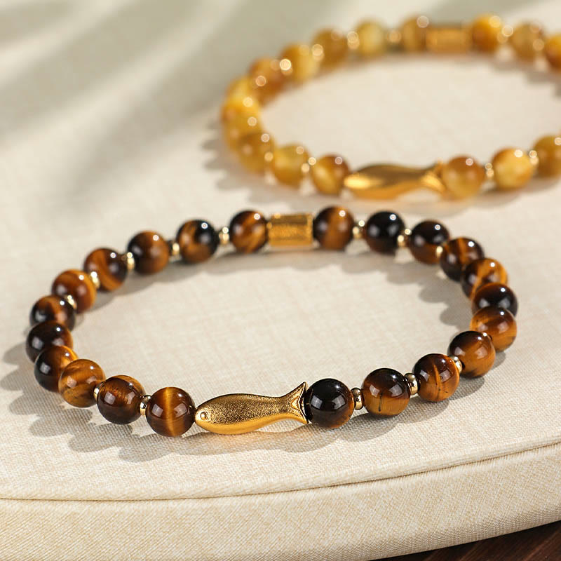 Pulsera de coraje con pez koi y ojo de tigre de Buddha Stones