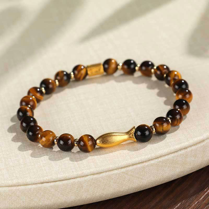 Pulsera de coraje con pez koi y ojo de tigre de Buddha Stones