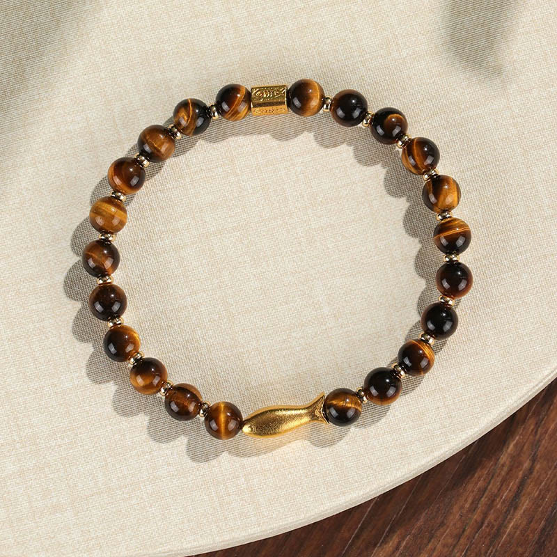Pulsera de coraje con pez koi y ojo de tigre de Buddha Stones