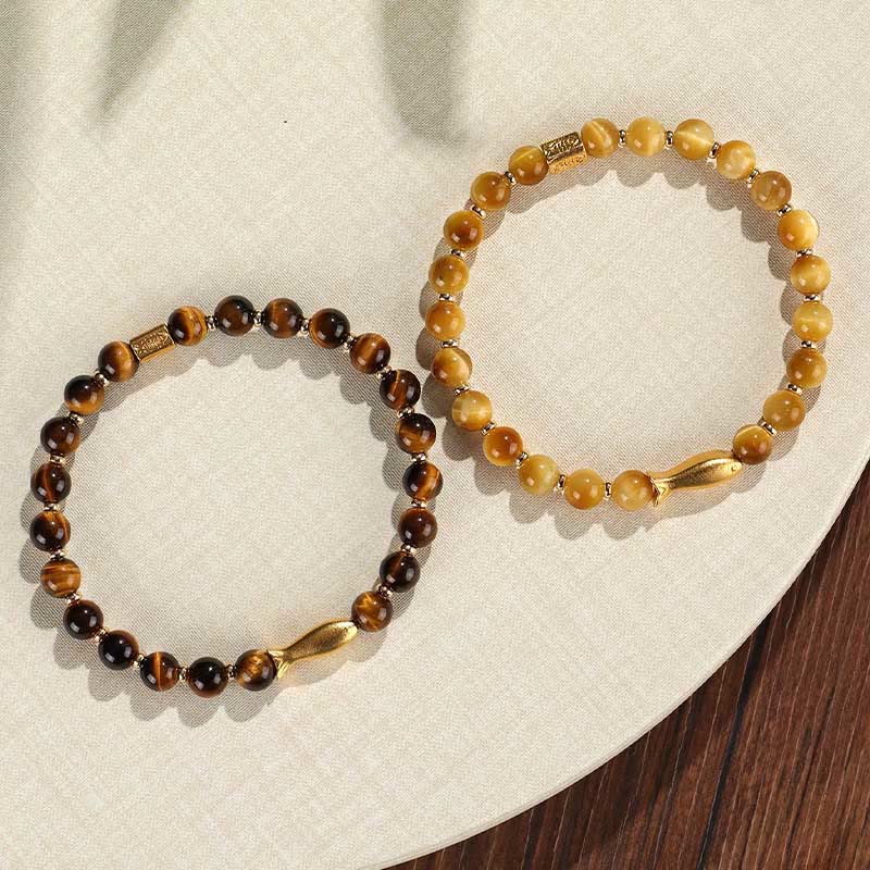 Pulsera de coraje con pez koi y ojo de tigre de Buddha Stones