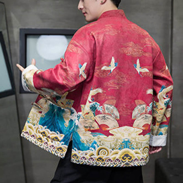 Chaqueta de gamuza de algodón para hombre, camisa larga con Buddha Stones , traje chino Tang, personaje de grulla - image 18