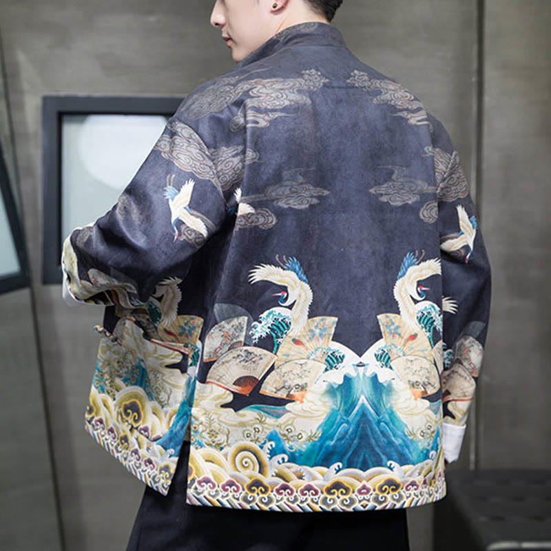 Chaqueta de gamuza de algodón para hombre, camisa larga con Buddha Stones , traje chino Tang, personaje de grulla - image 10
