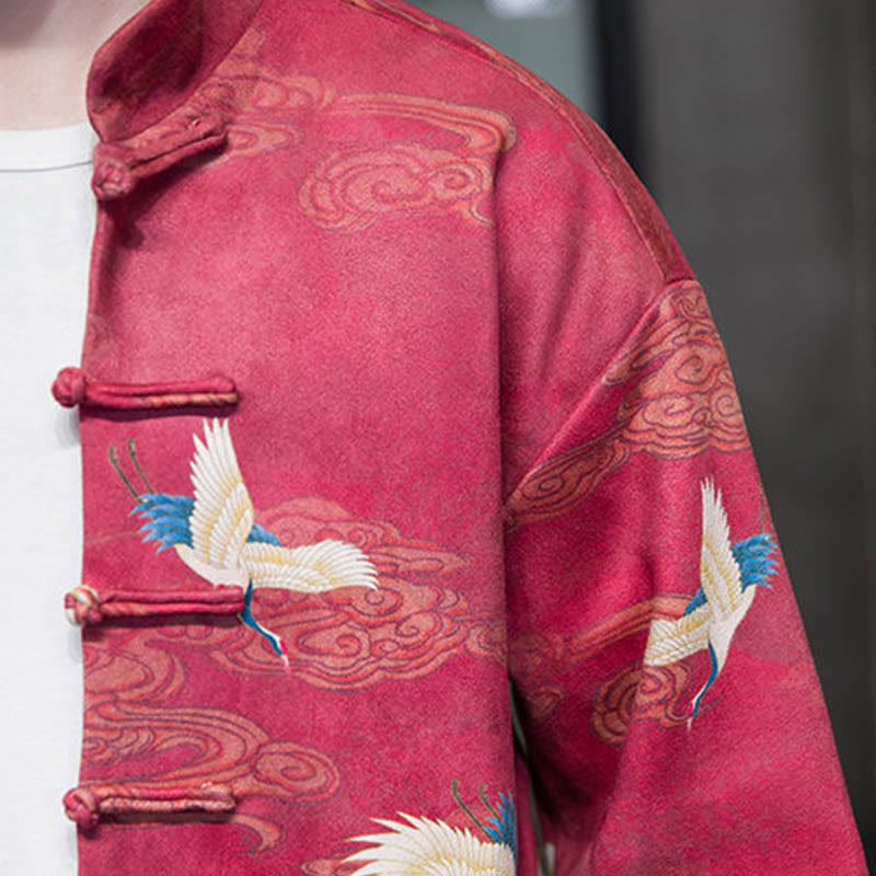 Chaqueta de gamuza de algodón para hombre, camisa larga con Buddha Stones , traje chino Tang, personaje de grulla - image 24