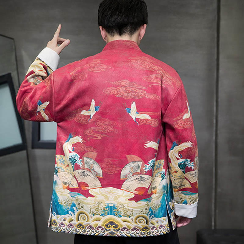 Chaqueta de gamuza de algodón para hombre, camisa larga con Buddha Stones , traje chino Tang, personaje de grulla - image 19
