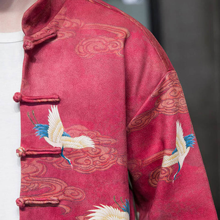 Chaqueta de gamuza de algodón para hombre, camisa larga con Buddha Stones , traje chino Tang, personaje de grulla - image 24