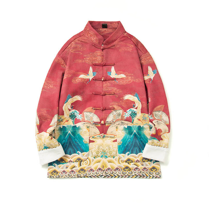 Chaqueta de gamuza de algodón para hombre, camisa larga con Buddha Stones , traje chino Tang, personaje de grulla - image 27