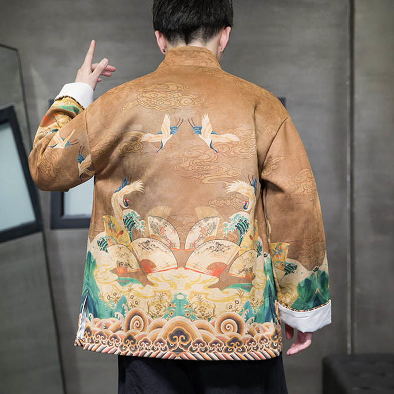 Chaqueta de gamuza de algodón para hombre, camisa larga con Buddha Stones , traje chino Tang, personaje de grulla - image 3