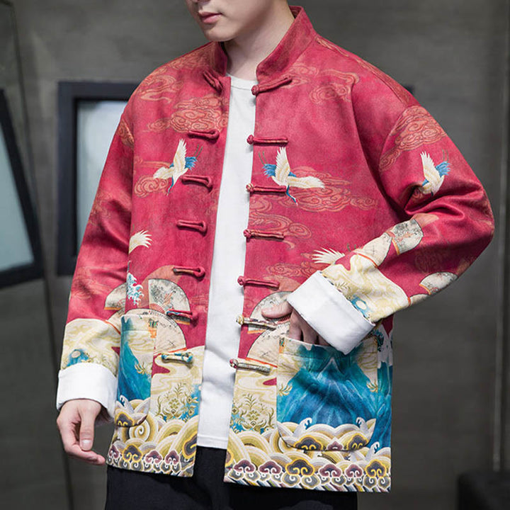 Chaqueta de gamuza de algodón para hombre, camisa larga con Buddha Stones , traje chino Tang, personaje de grulla - image 20