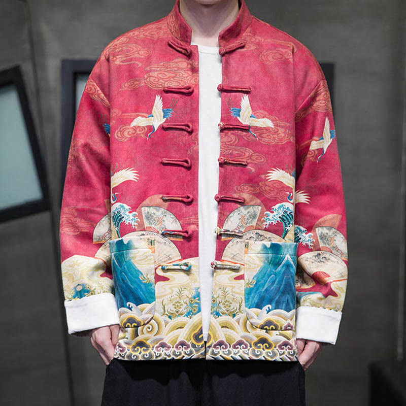 Chaqueta de gamuza de algodón para hombre, camisa larga con Buddha Stones , traje chino Tang, personaje de grulla - image 21