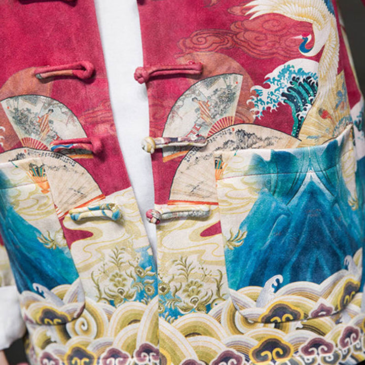 Chaqueta de gamuza de algodón para hombre, camisa larga con Buddha Stones , traje chino Tang, personaje de grulla - image 25