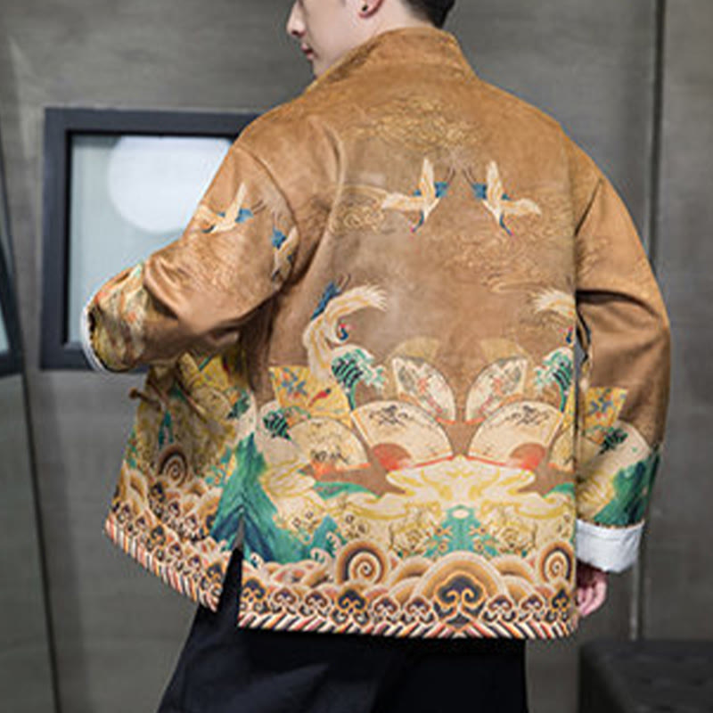 Chaqueta de gamuza de algodón para hombre, camisa larga con Buddha Stones , traje chino Tang, personaje de grulla - image 2