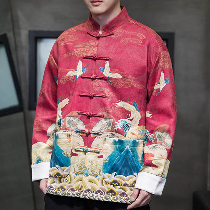 Chaqueta de gamuza de algodón para hombre, camisa larga con Buddha Stones , traje chino Tang, personaje de grulla - image 22