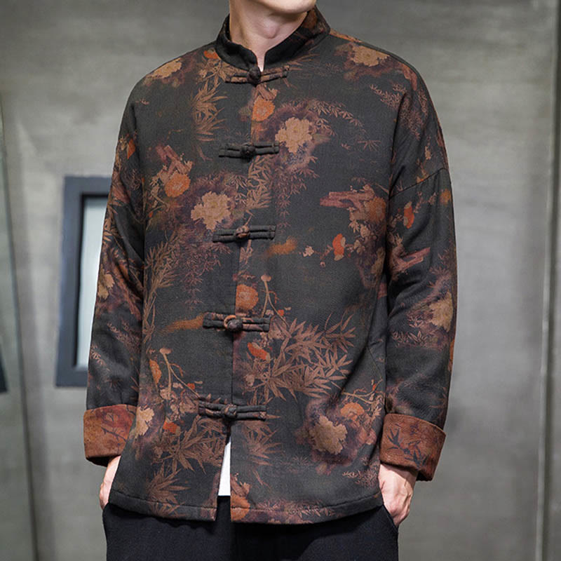 Camisa larga de algodón para hombre, chaqueta y traje chino con botones de rana y Buddha Stones - image 2