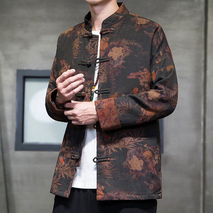 Camisa larga de algodón para hombre, chaqueta y traje chino con botones de rana y Buddha Stones - image 4