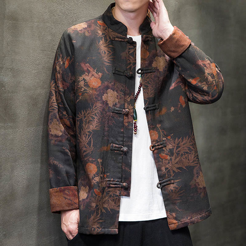 Camisa larga de algodón para hombre, chaqueta y traje chino con botones de rana y Buddha Stones - image 4