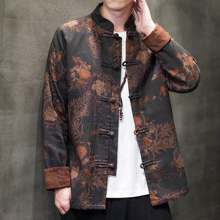 Camisa larga de algodón para hombre, chaqueta y traje chino con botones de rana y Buddha Stones - image 4