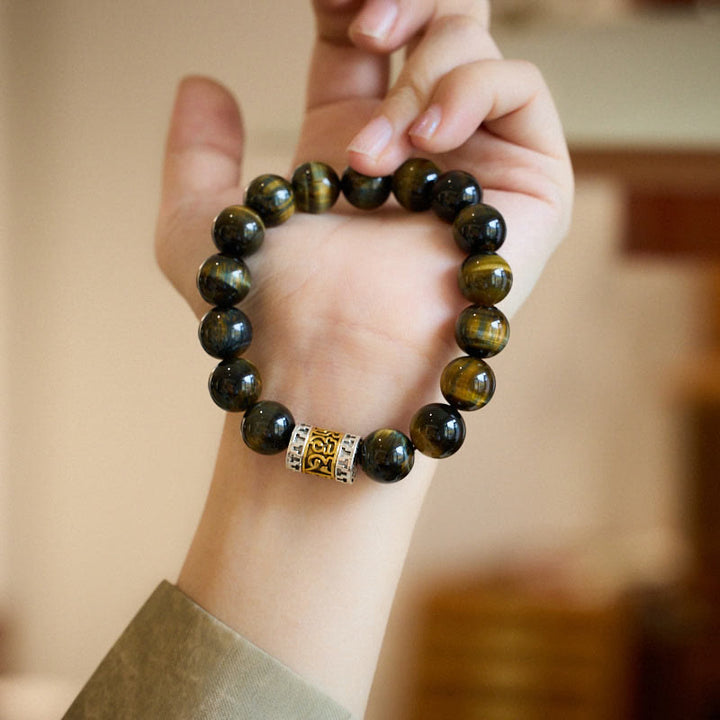 Pulsera de seis palabras verdaderas con Buddha Stones y ojo de tigre