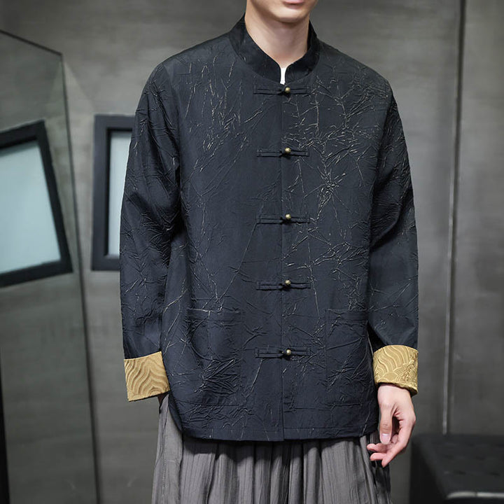 Traje Tang con Buddha Stones , informal, con botones de rana, manga larga, nailon, chaqueta, camisa, ropa para hombre - Negro - US/UK/AU46, EU56 (5XL) - image 1