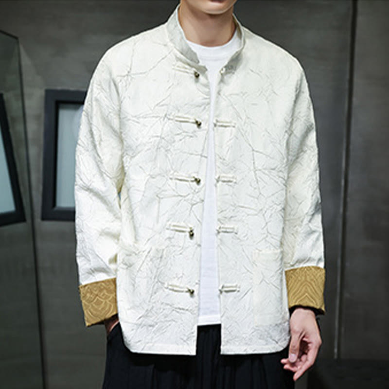 Traje Tang con Buddha Stones , informal, con botones de rana, manga larga, nailon, chaqueta, camisa, ropa para hombre - Blanco - US/UK/AU46, EU56 (5XL) - image 9