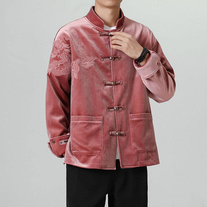 Chaqueta de algodón con botones de rana y dragón bordado con Buddha Stones para hombre - image 6