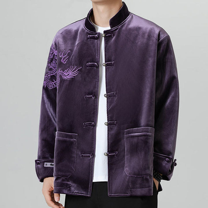 Chaqueta de algodón con botones de rana y dragón bordado con Buddha Stones para hombre - Índigo - US/UK/AU46, EU56 (5XL) - image 32