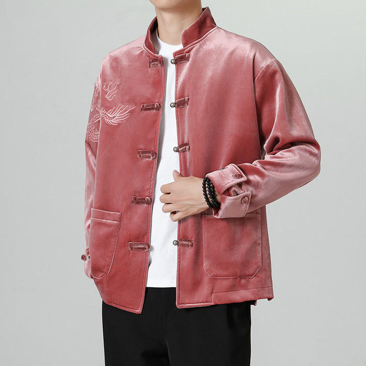 Chaqueta de algodón con botones de rana y dragón bordado con Buddha Stones para hombre - image 3