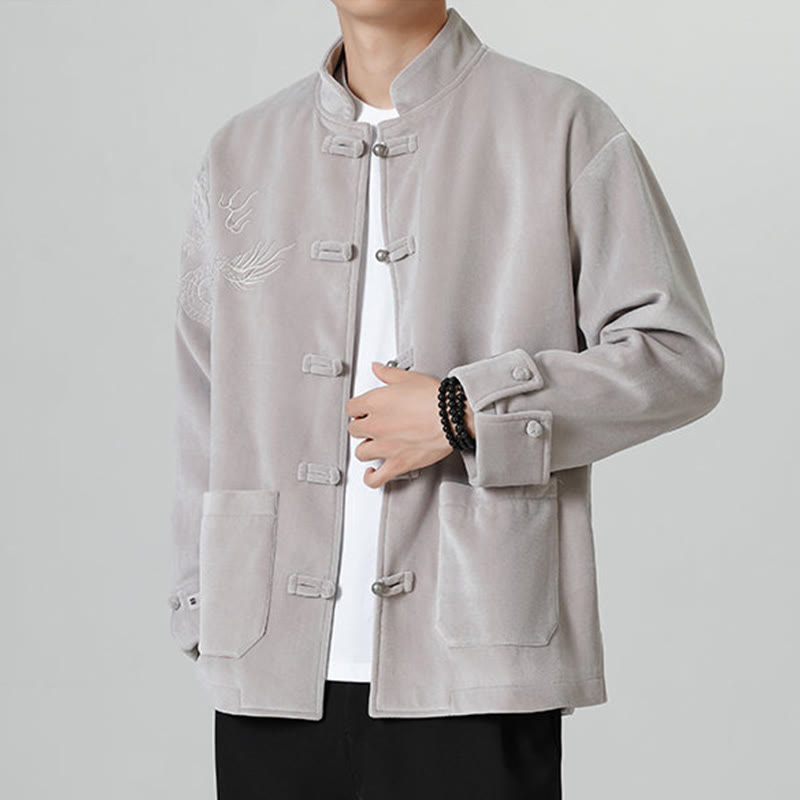 Chaqueta de algodón con botones de rana y dragón bordado con Buddha Stones para hombre - image 14