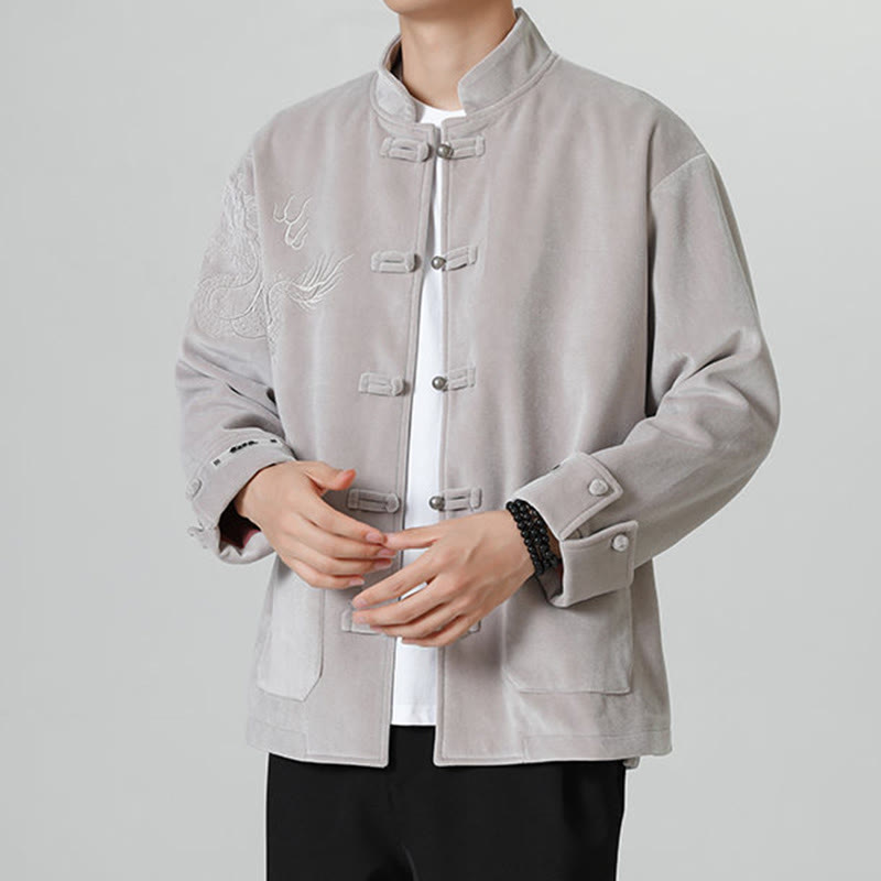Chaqueta de algodón con botones de rana y dragón bordado con Buddha Stones para hombre - image 11
