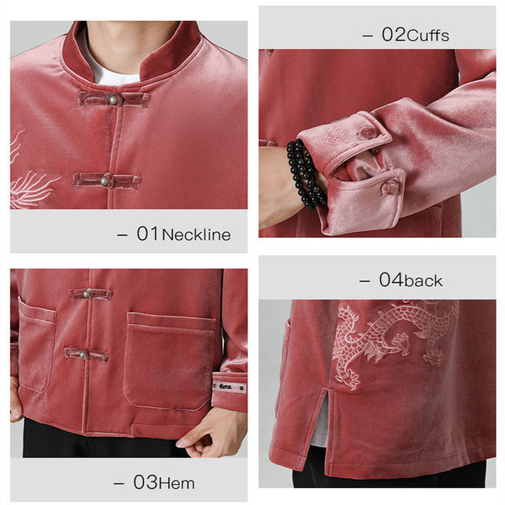 Chaqueta de algodón con botones de rana y dragón bordado con Buddha Stones para hombre - image 9
