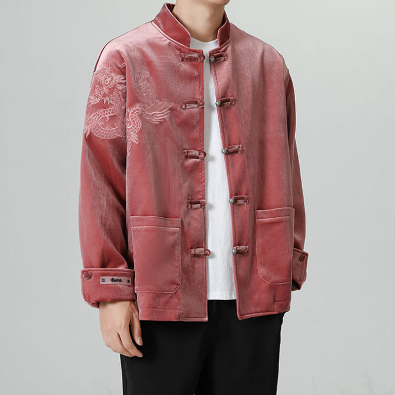 Chaqueta de algodón con botones de rana y dragón bordado con Buddha Stones para hombre - image 1