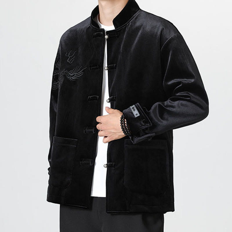 Chaqueta de algodón con botones de rana y dragón bordado con Buddha Stones para hombre - image 22