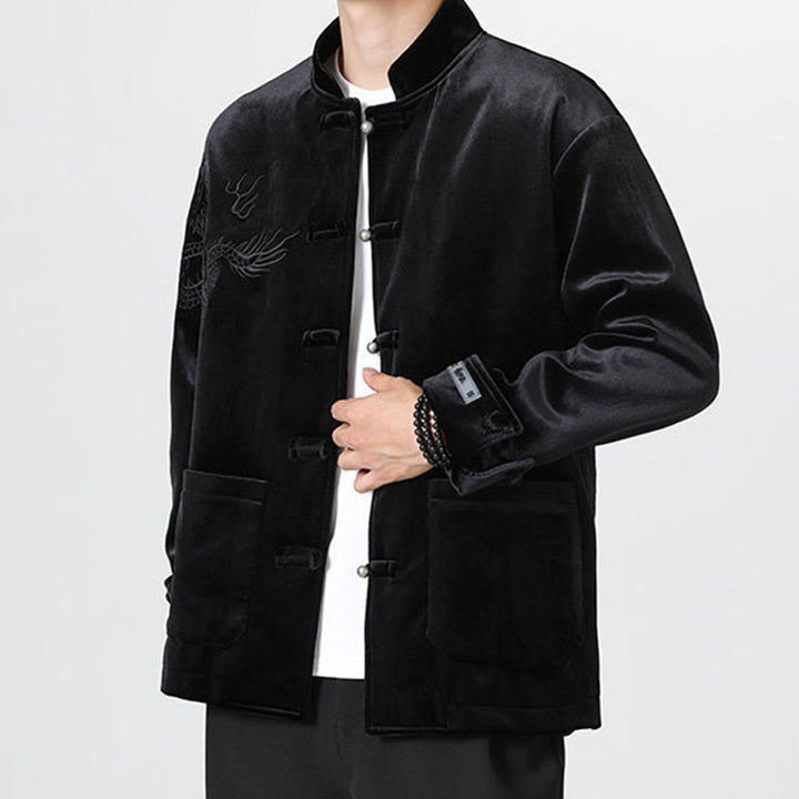 Chaqueta de algodón con botones de rana y dragón bordado con Buddha Stones para hombre - image 22