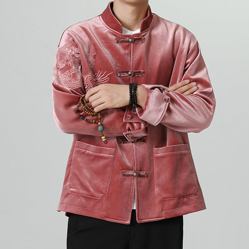 Chaqueta de algodón con botones de rana y dragón bordado con Buddha Stones para hombre - image 9