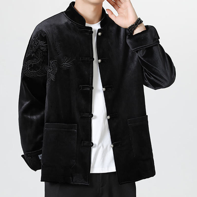 Chaqueta de algodón con botones de rana y dragón bordado con Buddha Stones para hombre - image 21