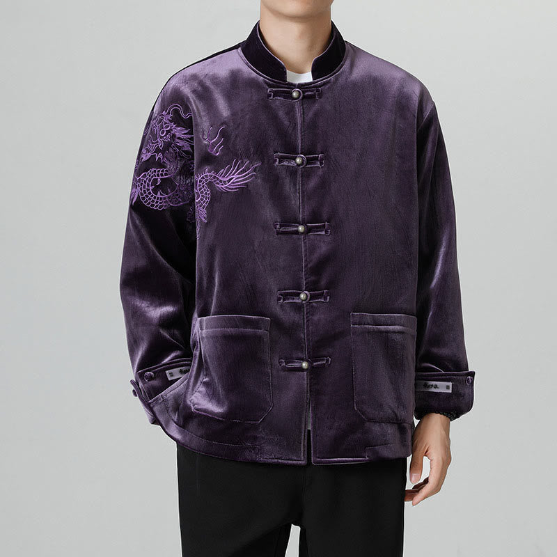 Chaqueta de algodón con botones de rana y dragón bordado con Buddha Stones para hombre - image 33