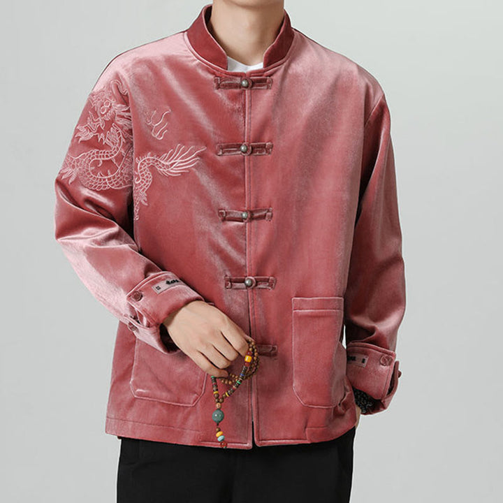 Chaqueta de algodón con botones de rana y dragón bordado con Buddha Stones para hombre - image 7