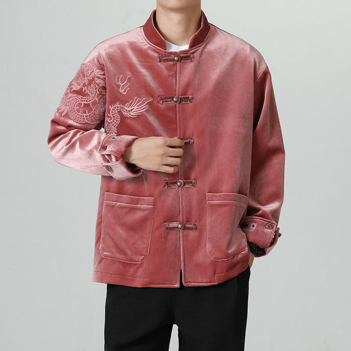 Chaqueta de algodón con botones de rana y dragón bordado con Buddha Stones para hombre - image 6