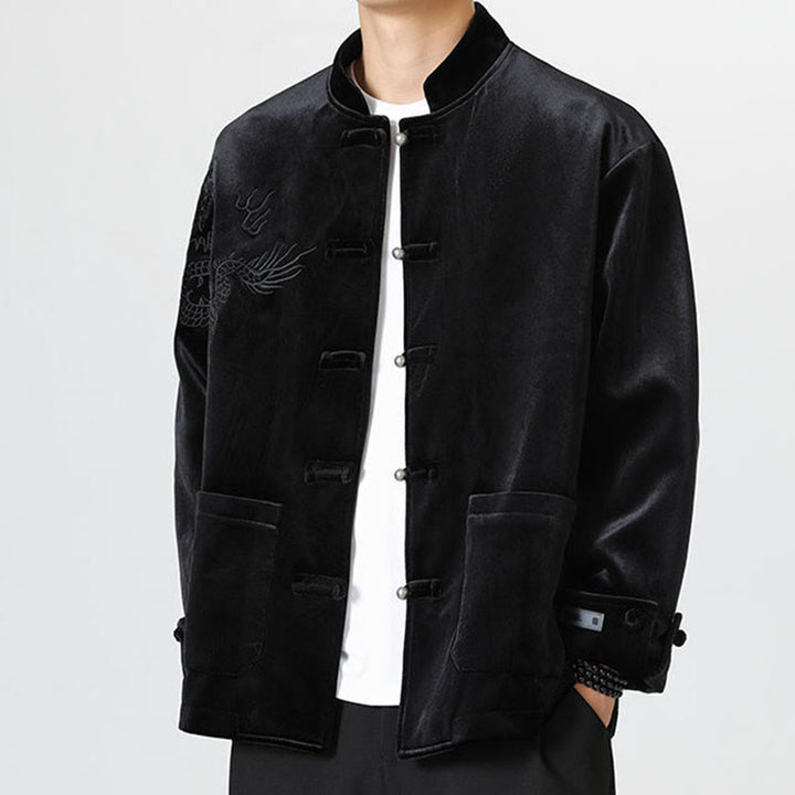 Chaqueta de algodón con botones de rana y dragón bordado con Buddha Stones para hombre - image 20