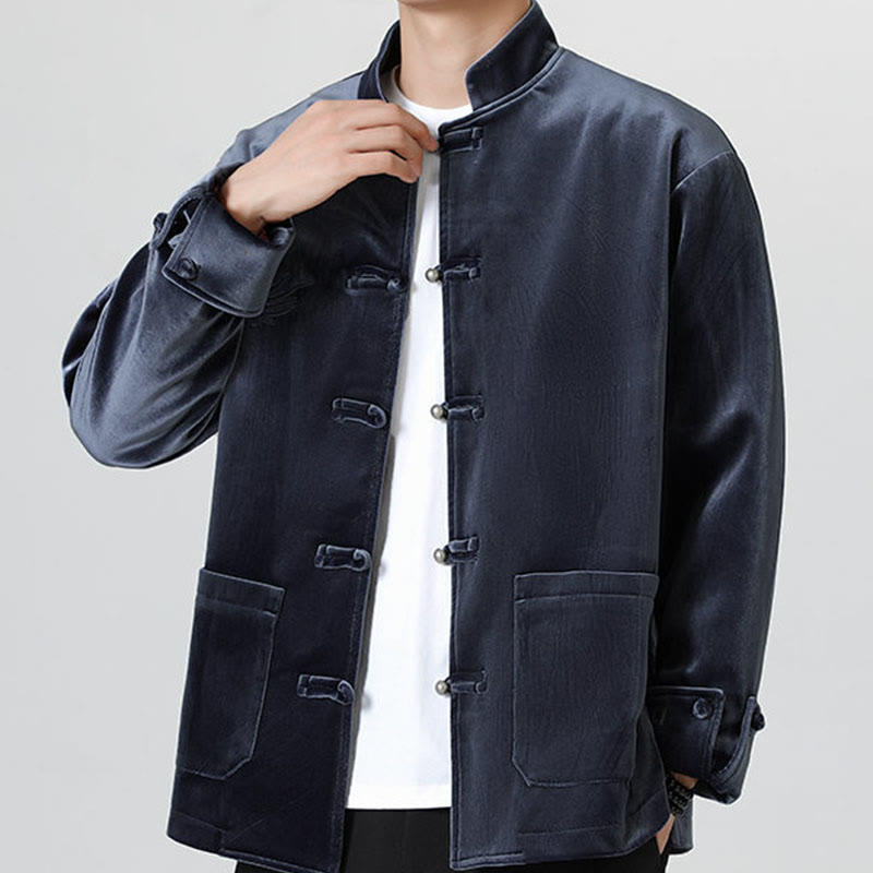 Chaqueta de algodón con botones de rana y dragón bordado con Buddha Stones para hombre - image 28