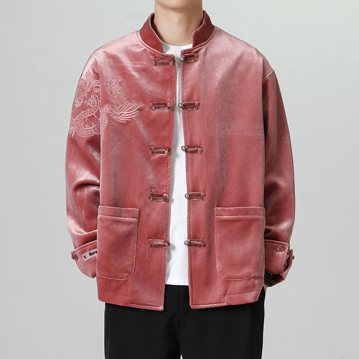 Chaqueta de algodón con botones de rana y dragón bordado con Buddha Stones para hombre - image 4