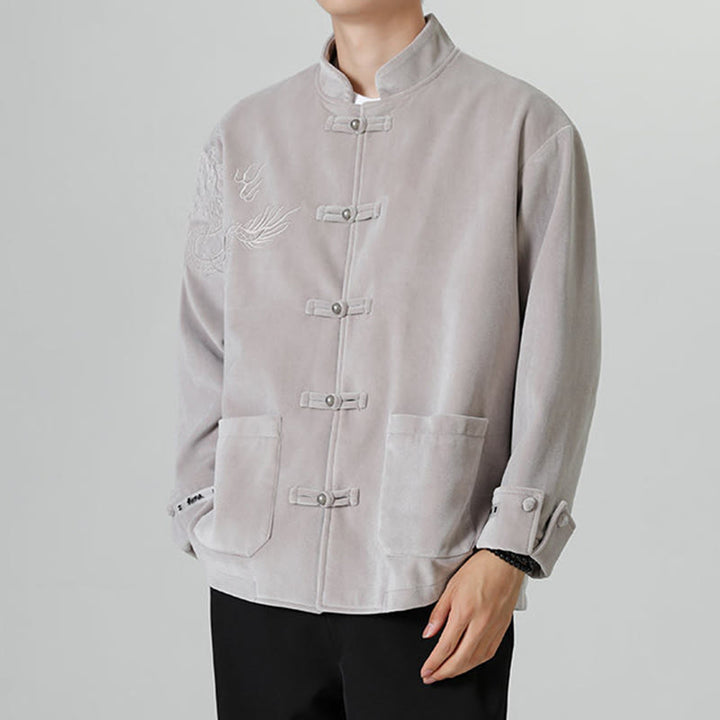 Chaqueta de algodón con botones de rana y dragón bordado con Buddha Stones para hombre - image 16