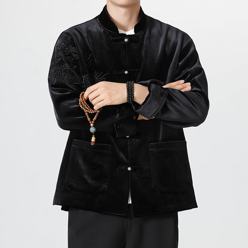 Chaqueta de algodón con botones de rana y dragón bordado con Buddha Stones para hombre - image 24