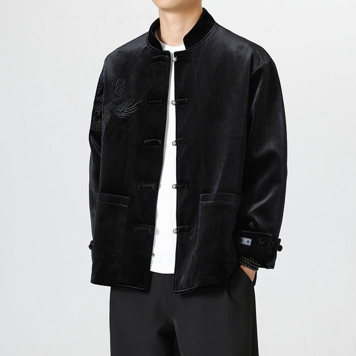 Chaqueta de algodón con botones de rana y dragón bordado con Buddha Stones para hombre - Negro - US/UK/AU46, EU56 (5XL) - image 19