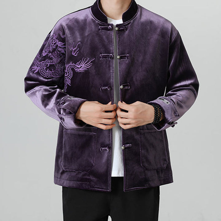 Chaqueta de algodón con botones de rana y dragón bordado con Buddha Stones para hombre - image 33