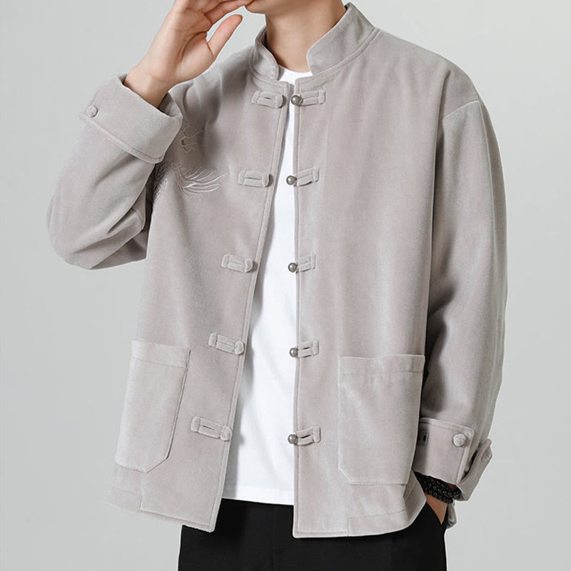 Chaqueta de algodón con botones de rana y dragón bordado con Buddha Stones para hombre - image 15