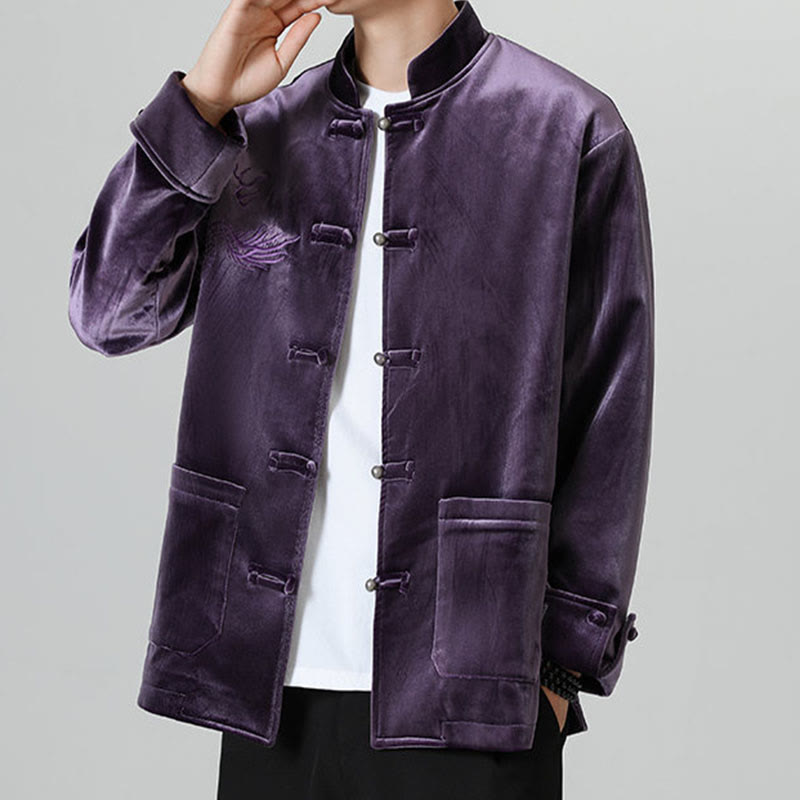 Chaqueta de algodón con botones de rana y dragón bordado con Buddha Stones para hombre - image 36